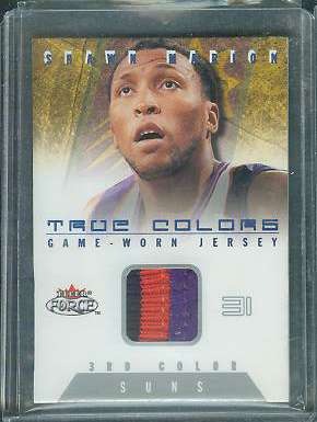 Shawn Marion - 2001-02 Fleer Force 'TRUE COLORS' 3rd COLOR GAME-USED JERSEY Baseball cards value