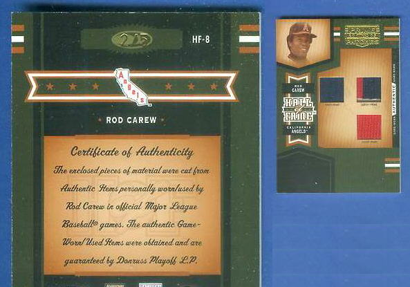 Rod Carew - 2005 Prime Patches TRIPLE GAME USED JERSEY/JACKET/PANTS Baseball cards value