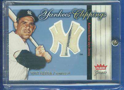 Yogi Berra - 2004 Fleer Greats 'YANKEES CLIPPINGS' GAME-USED JERSEY Baseball cards value