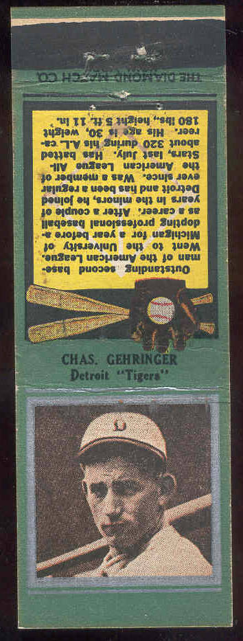 1935 Diamond Matchbooks 'Silver Border' - Charlie Gehringer (Tigers) Baseball cards