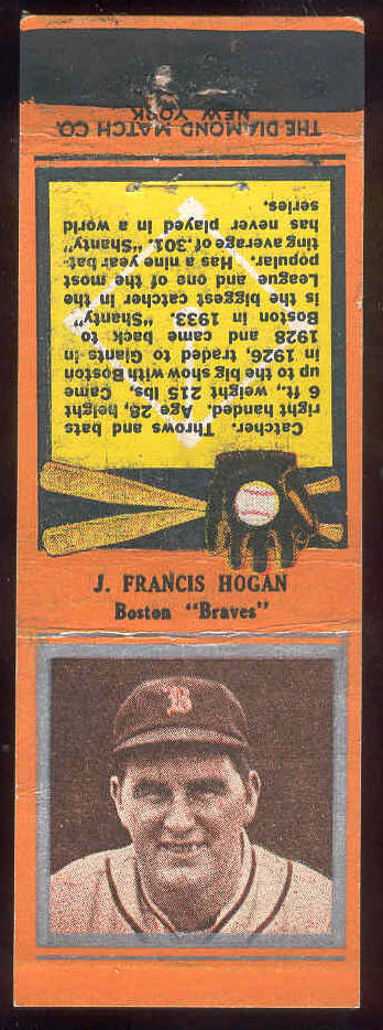 1935 Diamond Matchbooks 'Silver Border' - Shanty Hogan (Boston Braves) Baseball cards