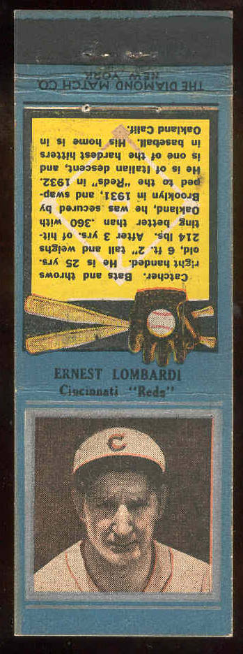 1934 Diamond Matchbooks 'Silver Border' - Ernie Lombardi (Reds) Baseball cards value