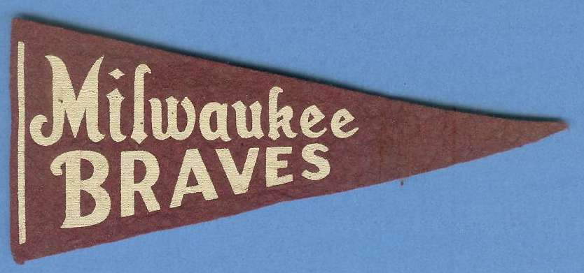 1954  Milwaukee BRAVES - Vintage 5-1/2 inch PENNANT Baseball cards value