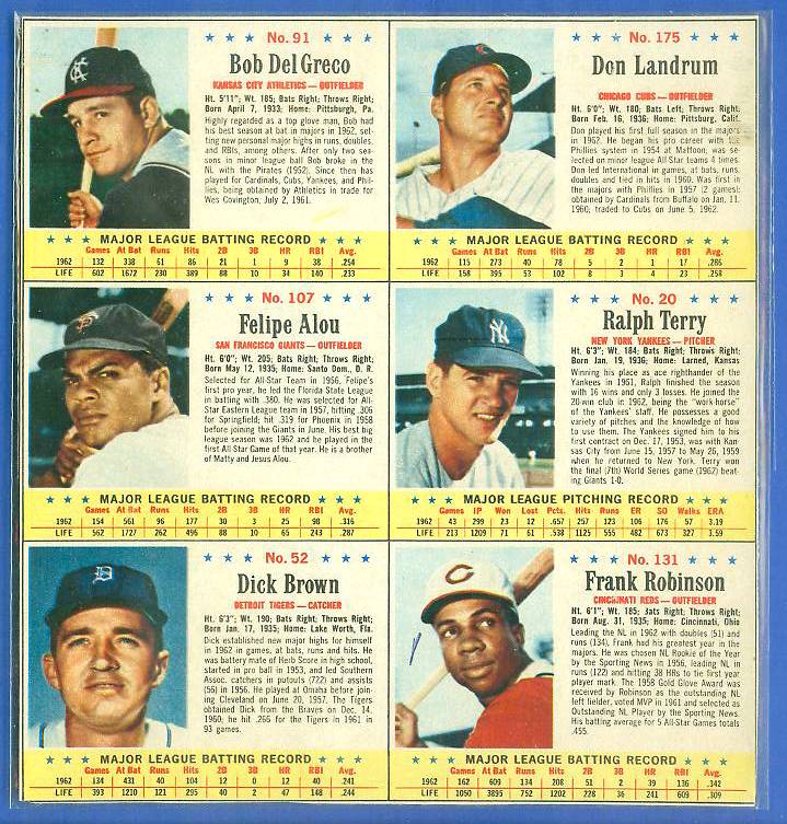 1963 Post Cereal - COMPLETE 6-Card PANEL w/ERNIE BANKS (Cubs) Baseball cards value