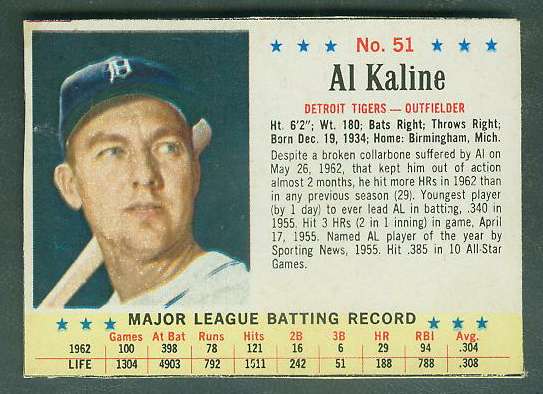 1963 Post #.51 Al Kaline (Tigers) Baseball cards