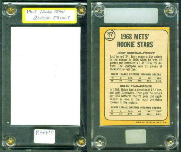 1968 Topps BLANK-FRONT PROOF #177 NOLAN RYAN ROOKIE (Mets) Baseball cards value