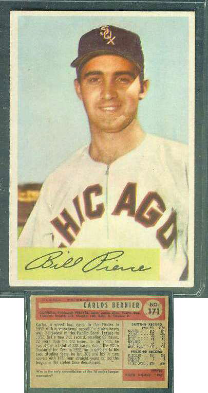 1954 Bowman WRONG BACK - Bill Pierce (White Sox) / Carlos Bernier (Pirates) Baseball cards value