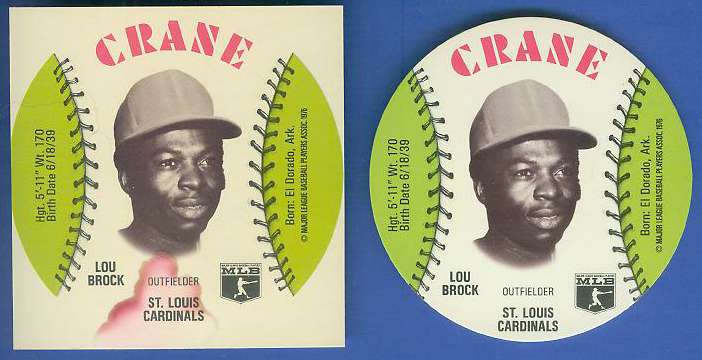 1976 Crane SQUARE-CUT PROOF - LOU BROCK with Regular Disc Baseball cards value