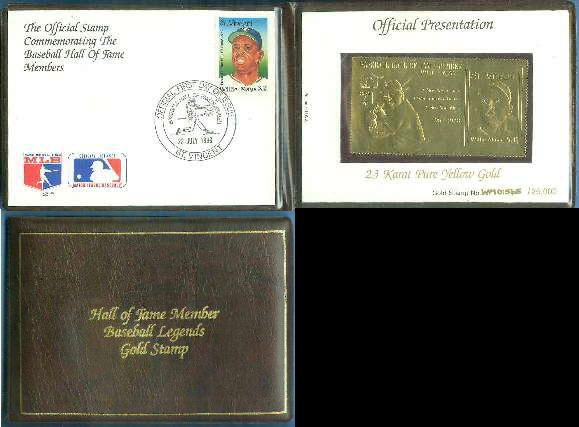 WILLIE MAYS - 23 KARAT PURE GOLD Hall-of-Fame Baseball Legends Stamp Baseball cards value