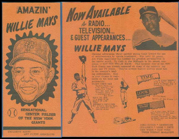WILLIE MAYS - Early 1950's 'Amazin' Willie Mays' Promotional Pamplet Baseball cards value