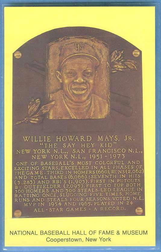 WILLIE MAYS - Cooperstown Hall of Fame Yellow Postcard Baseball cards value