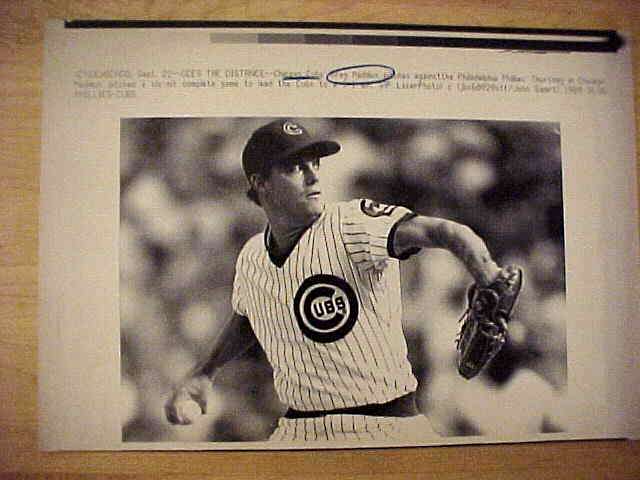 WIREPHOTO: Greg Maddux - [09/22/89] 'Six Hitter!' (Cubs) Baseball cards value