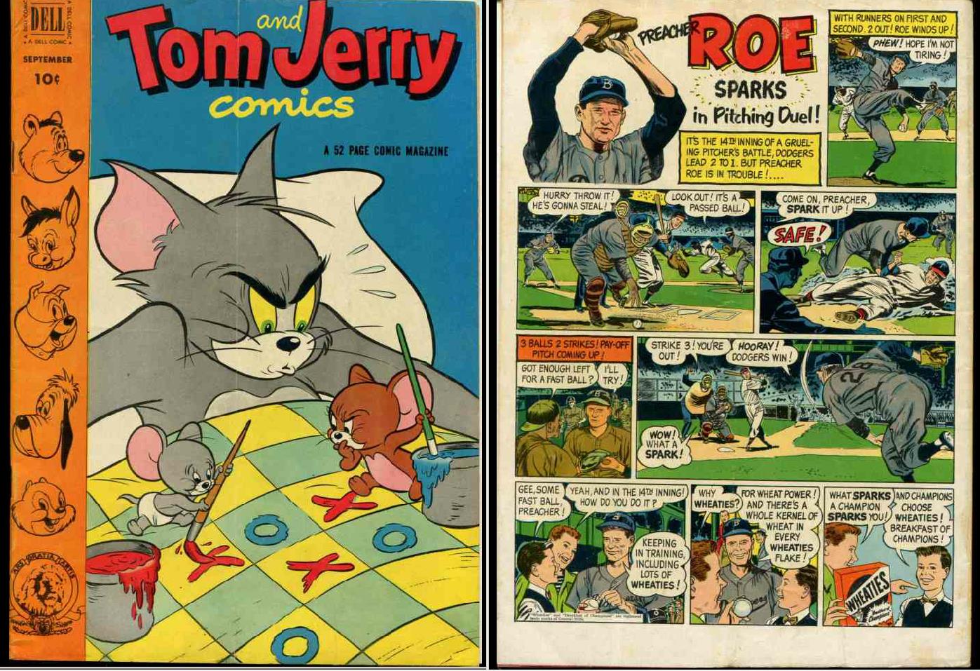  Comic: DELL 1952 - PREACHER ROE AD back TOM & JERRY #98 (10 cents) Baseball cards value