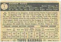 1952 Topps Baseball card back