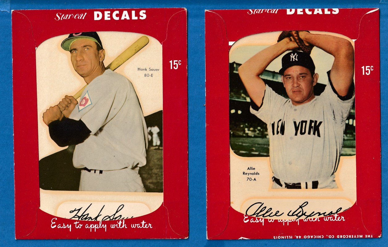 1952 Star Cal Decal [large] #80-E Hank Sauer (Indians) Baseball cards value