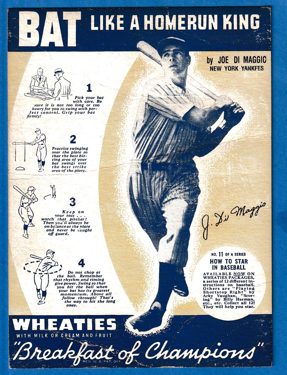 1937 Wheaties - JOE DiMAGGIO 'Bat Like a HomeRun King' (Yankees) Baseball cards value