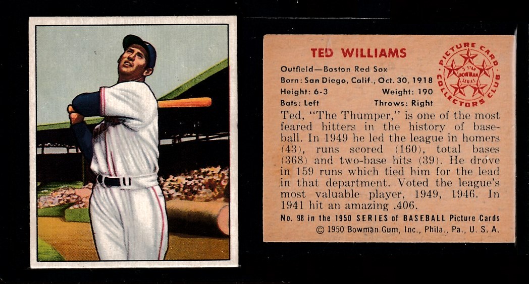 1950 Bowman # 98 Ted Williams (Red Sox) Baseball cards value
