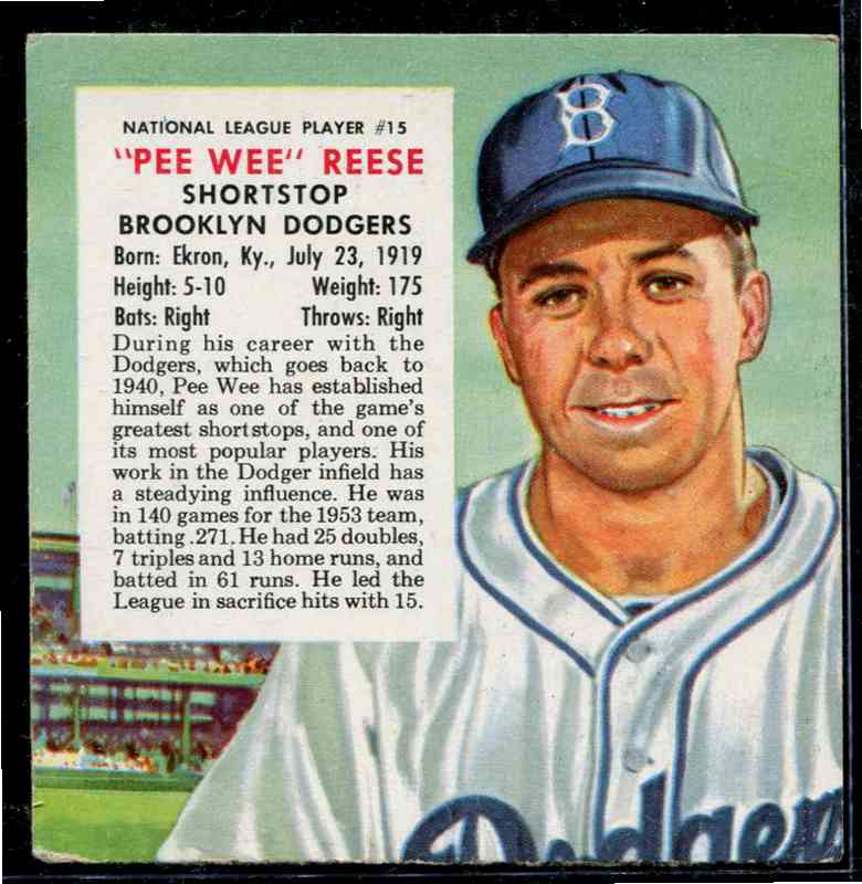 1954 Red Man #NL15 Pee Wee Reese (Dodgers) Baseball cards value