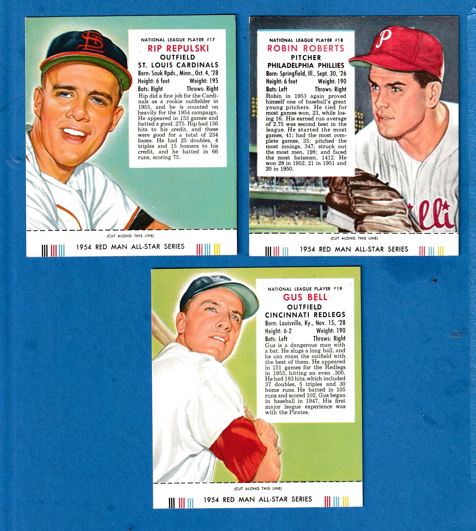 1954 Red Man w/TAB #NL19B Gus Bell (Reds) Baseball cards value