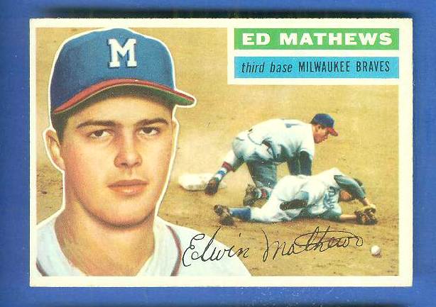1956 Topps #107 Eddie Mathews [VAR:GB] (Braves) Baseball cards value