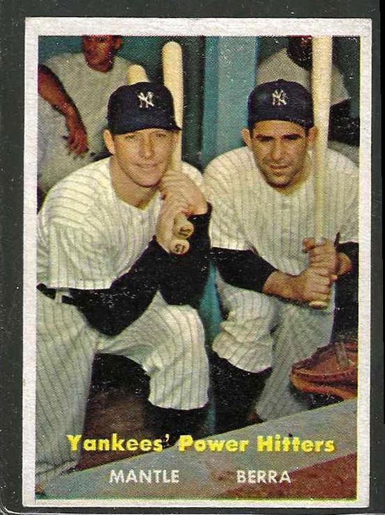 1957 Topps #407 Yankees Power Hitters w/MICKEY MANTLE & Yogi Berra [#] Baseball cards value