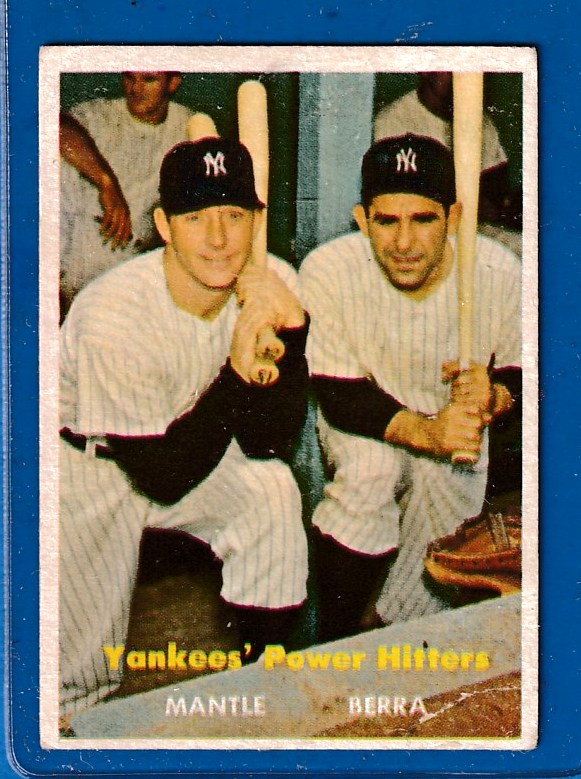 1957 Topps #407 Yankees Power Hitters w/MICKEY MANTLE & Yogi Berra Baseball cards value