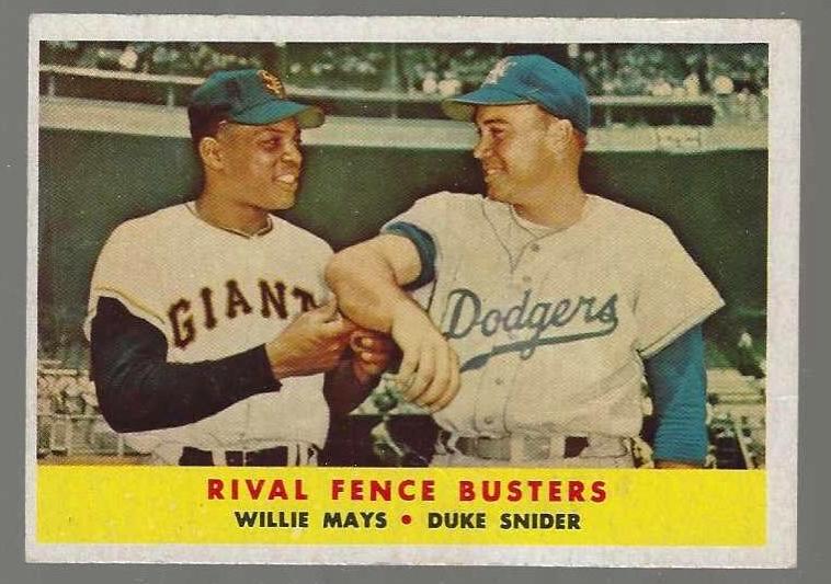 1958 Topps #436 'Rival Fence Busters' Willie Mays/Duke Snider [#x] Baseball cards value
