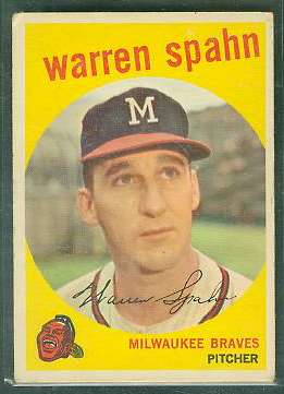 1959 Topps # 40B Warren Spahn ERROR '1931 partially obscured' (Braves) Baseball cards value