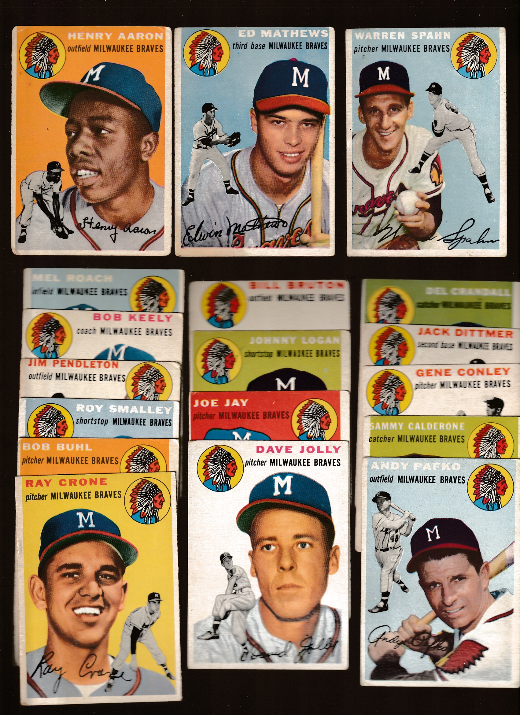  Milwaukee Braves - 1954 Topps COMPLETE TEAM SET with HANK AARON (18 cards) Baseball cards value