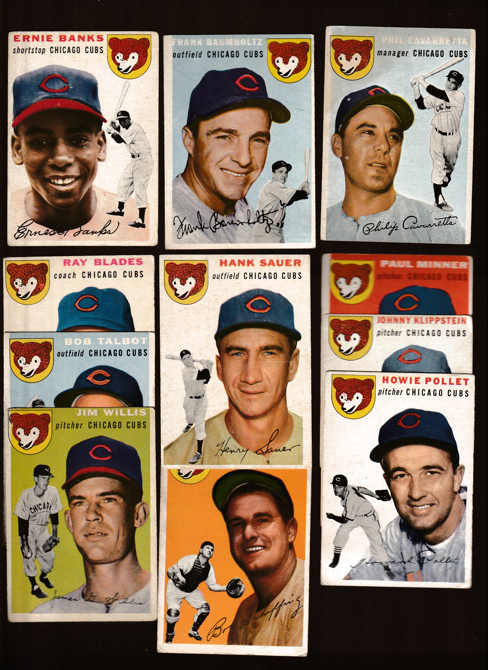  Chicago Cubs - 1954 Topps COMPLETE TEAM SET w/ERNIE BANKS ROOKIE (11) Baseball cards value