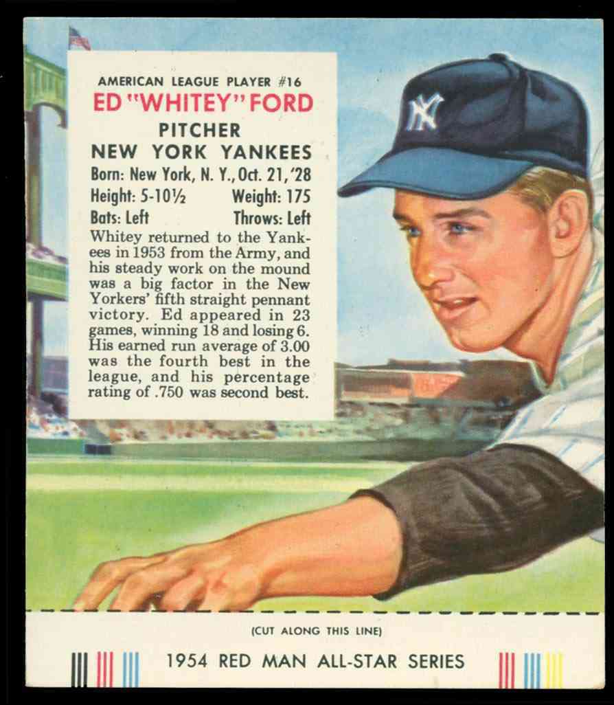 1954 Red Man w/TAB #AL16 Whitey Ford (Yankees) Baseball cards value