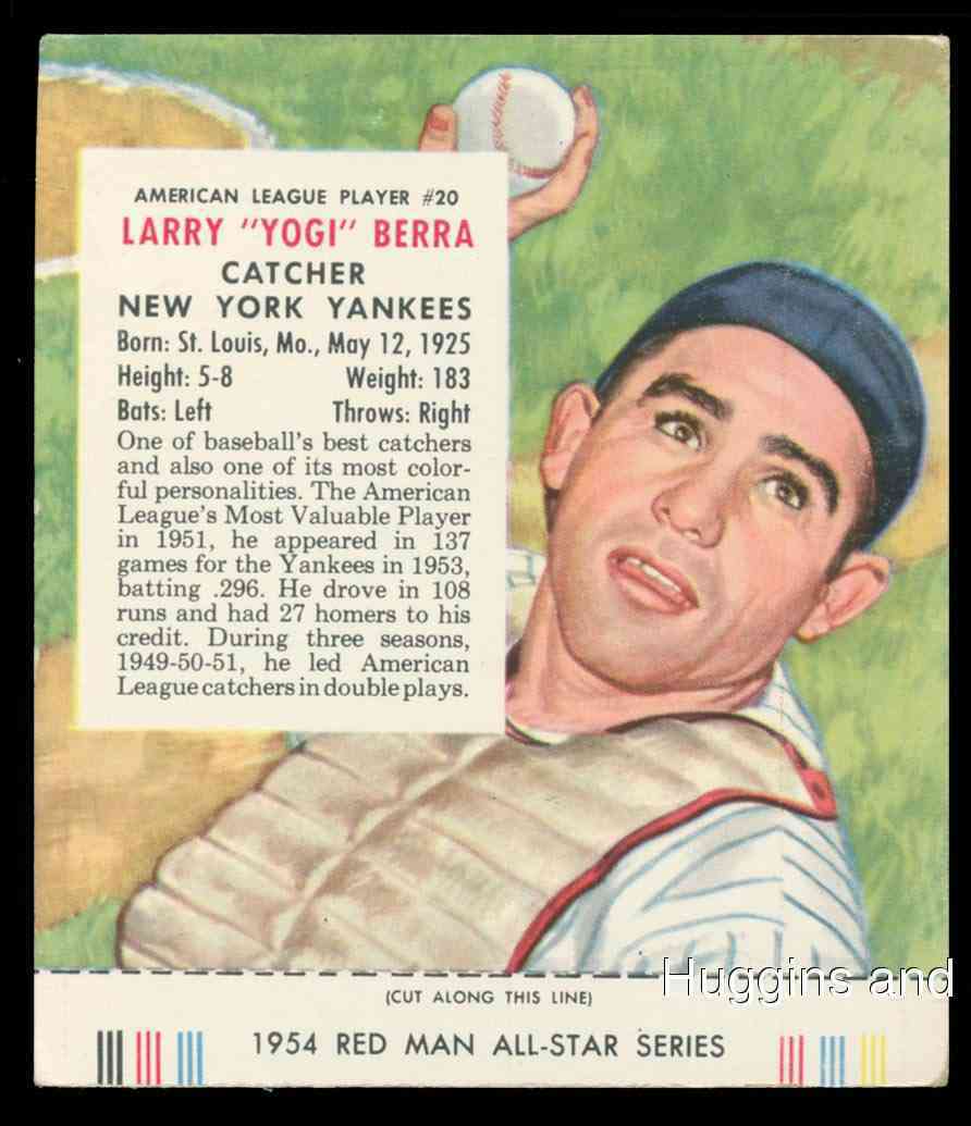 1954 Red Man w/TAB #AL20 Yogi Berra (Yankees) Baseball cards value