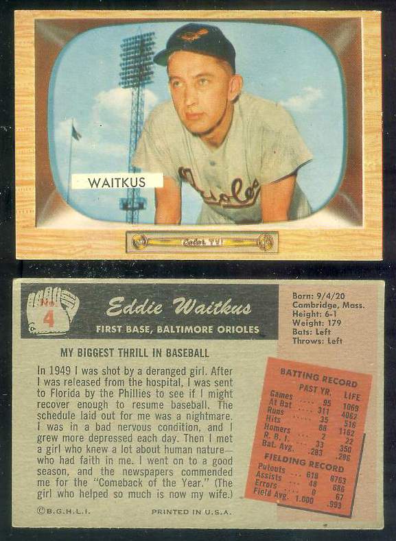 1955 Bowman #  4 Eddie Waitkus (Orioles) Baseball cards value