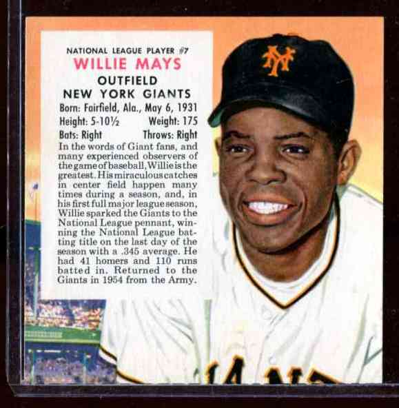 1955 Red Man #NL.7 Willie Mays [Expires June] (Giants) Baseball cards value
