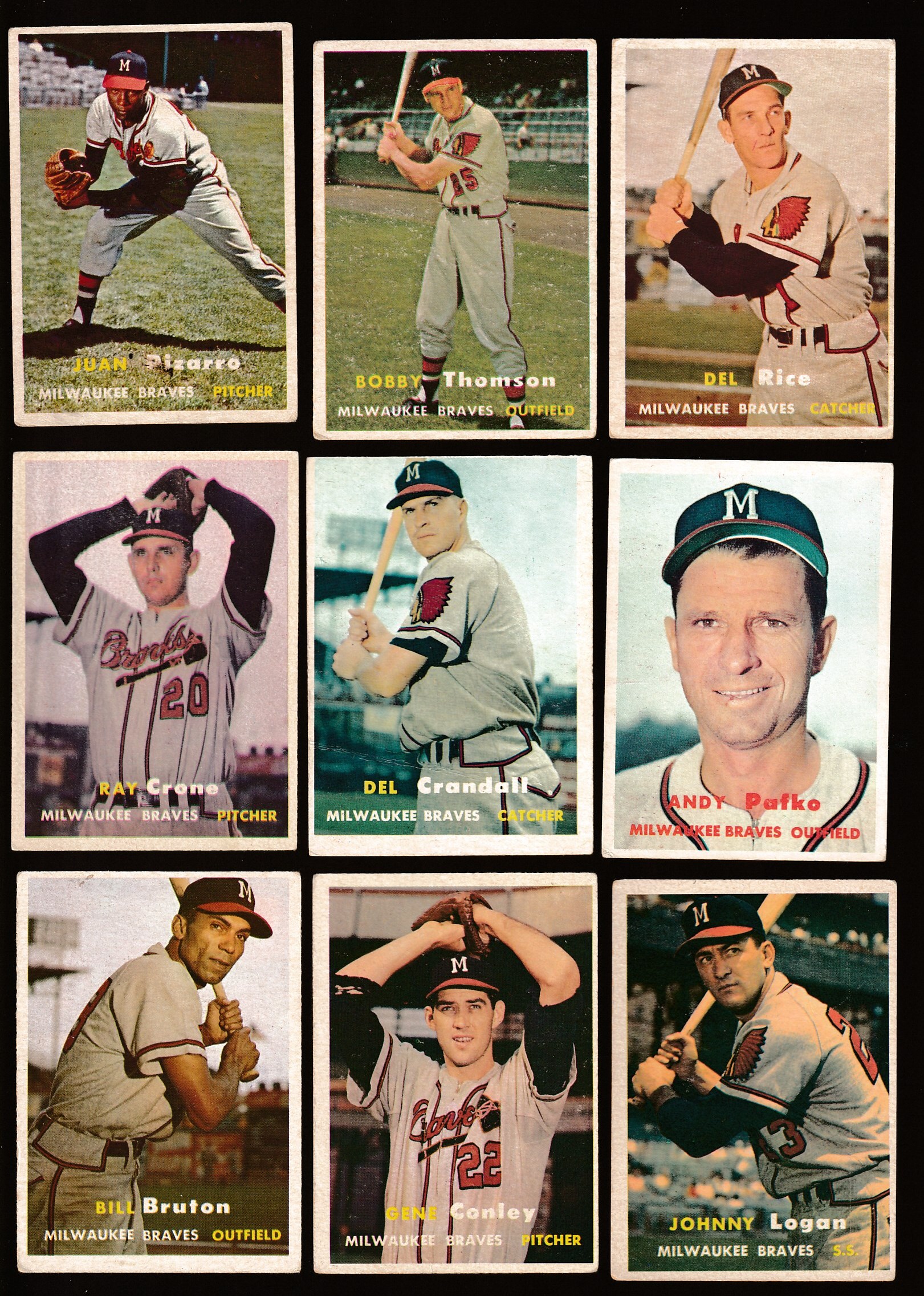 1957 Topps  - Milwaukee BRAVES - Starter Team Set/Lot - (11) different Baseball cards value