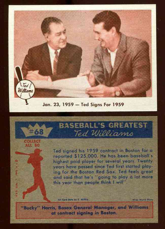 1959 Fleer Ted Williams #68 'Signs for 1959' RARE SHORT PRINT (Red Sox) Baseball cards value
