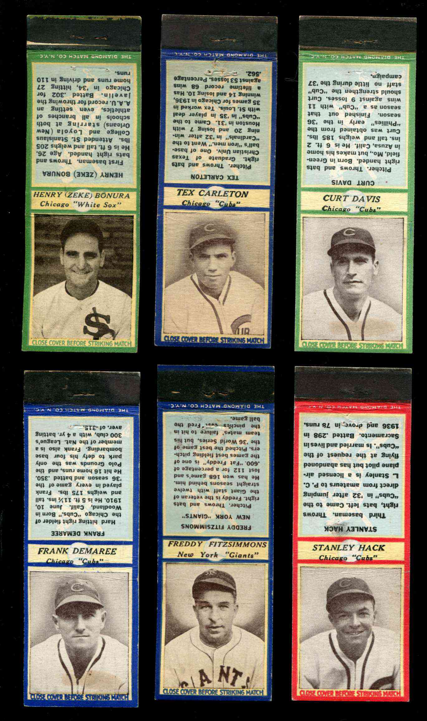 1935-36 Diamond Matchbooks # 26 Tex Carleton CHEST UP BLUE (Cubs) Baseball cards value