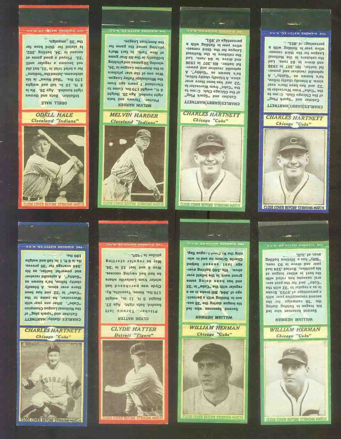 1935-36 Diamond Matchbooks # 70 Charles 'Gabby' Hartnett CHEST UP GREEN Cub Baseball cards value