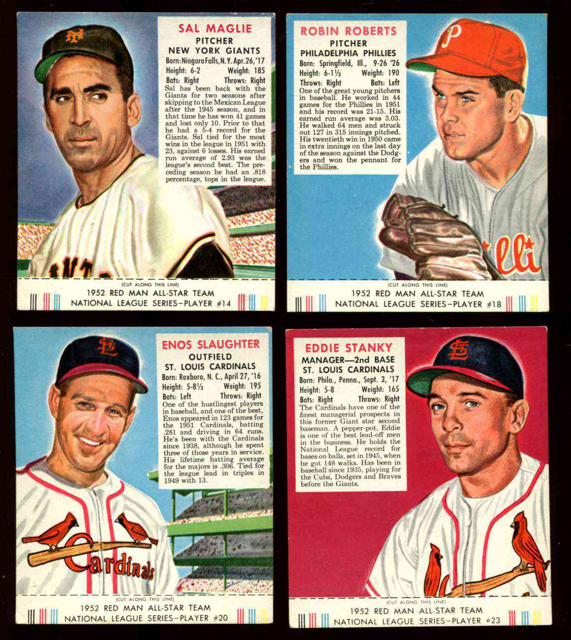 1952 Red Man w/TAB #NL20 Enos Slaughter [#x] (Cardinals) Baseball cards value