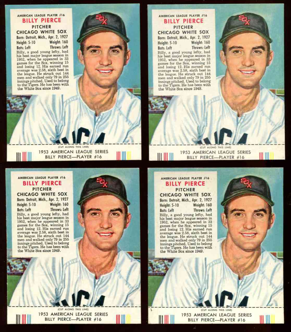 1953 Red Man w/TAB #AL16 Billy Pierce (White Sox) Baseball cards value