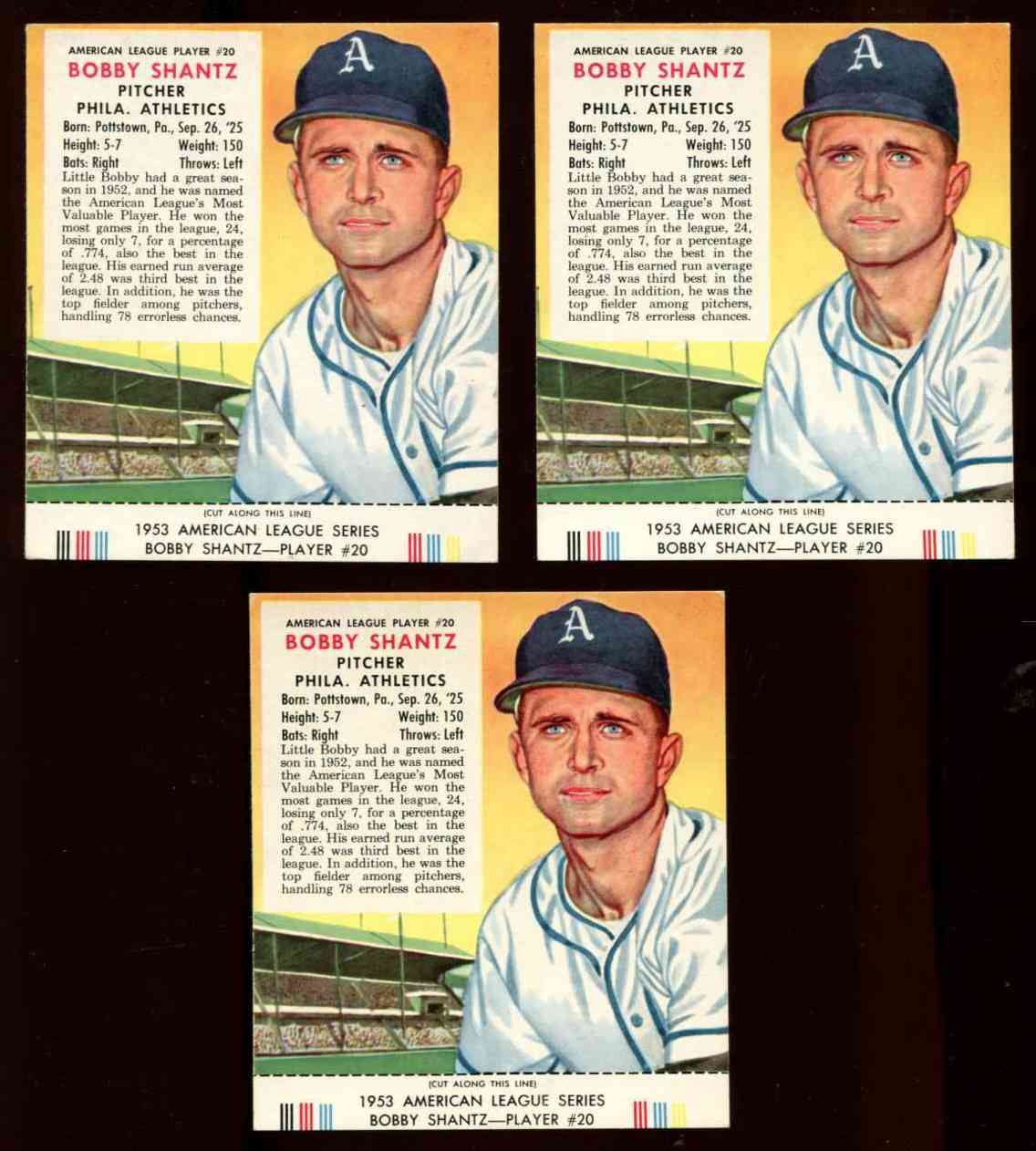 1953 Red Man w/TAB #AL20 Bobby Shantz (A's) Baseball cards value