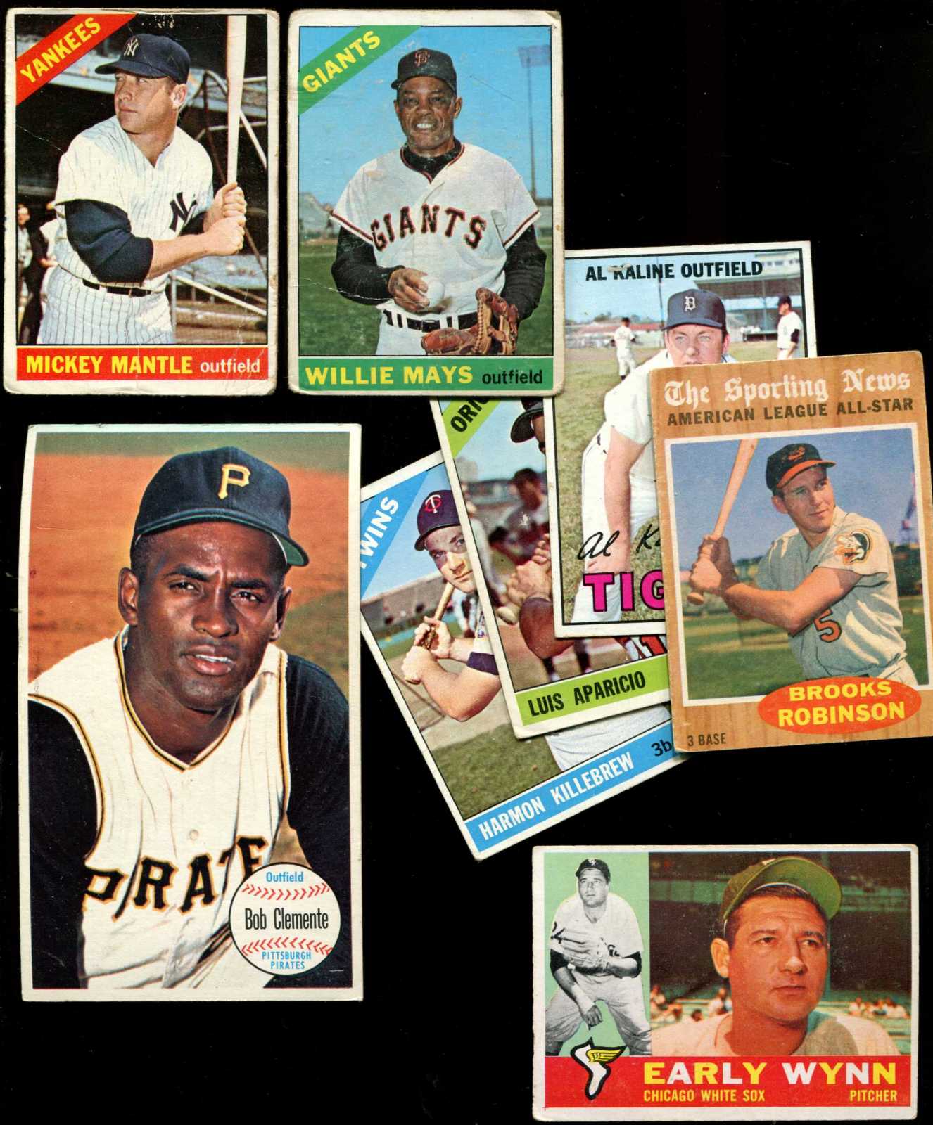 1960 - 1967 Topps - Lot (7) HALL-oF-FAMERS w/1966 MICKEY MANTLE (bk=$250) Baseball cards value