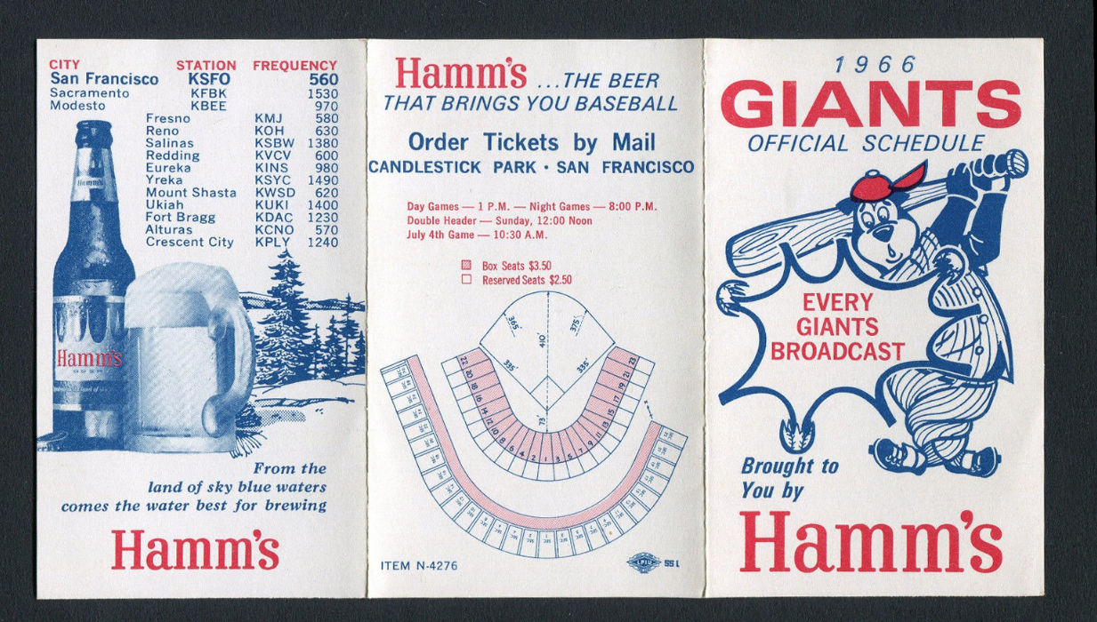 1966 San Francisco GIANTS/Hamm's Beer Pocket Schedule Baseball cards value