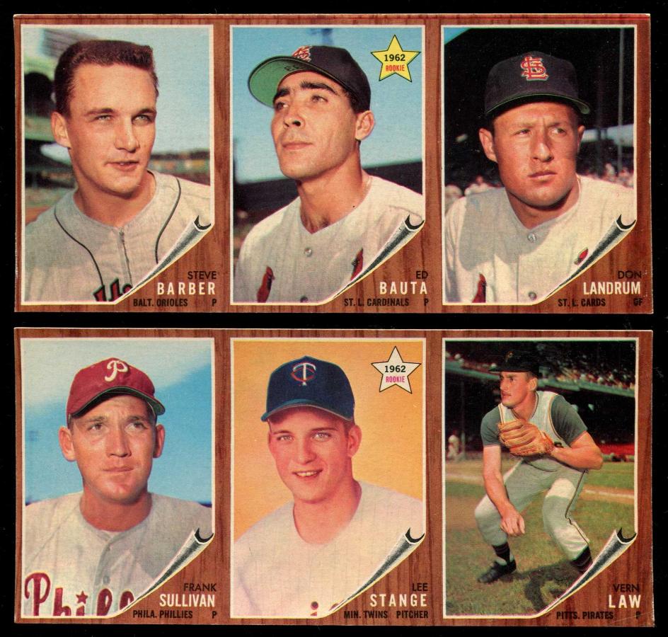 1962 Topps  [p] 3-Card PANEL - Frank Sullivan, Vern Law & Lee Stange Baseball cards value