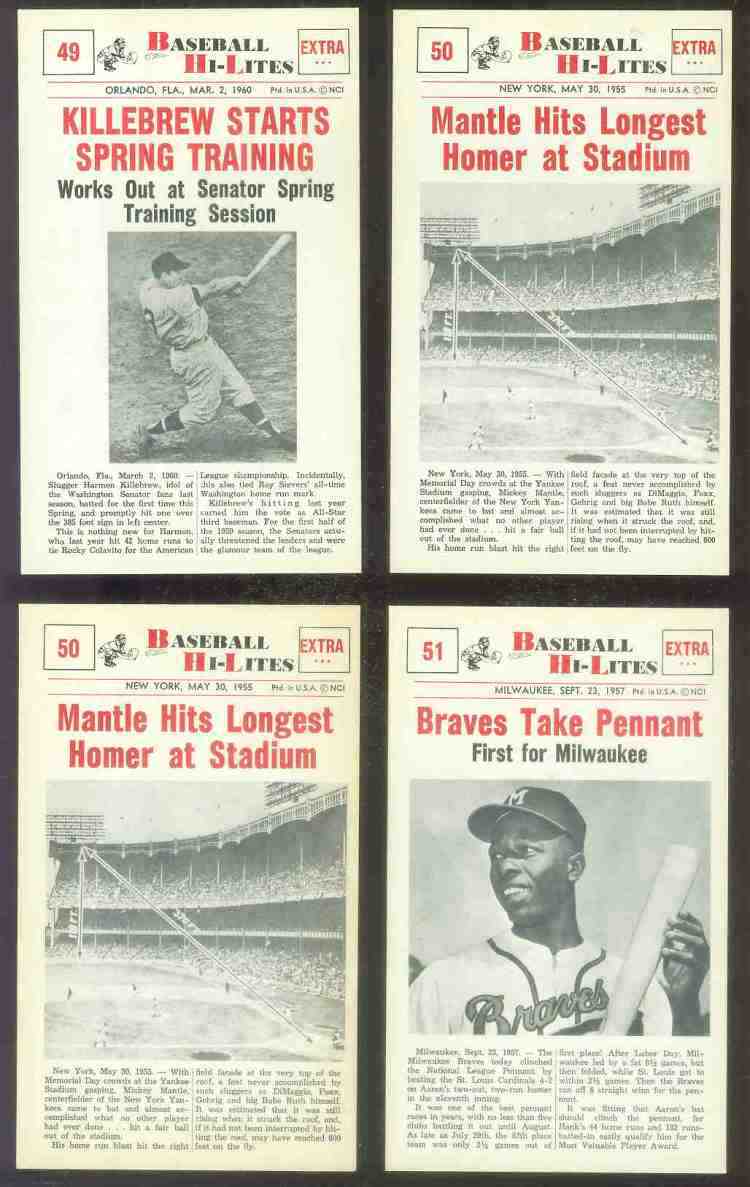 1960 Nu-Card Hi-Lites #50 Mickey Mantle - 'Hits Longest Homer at Stadium' Baseball cards value