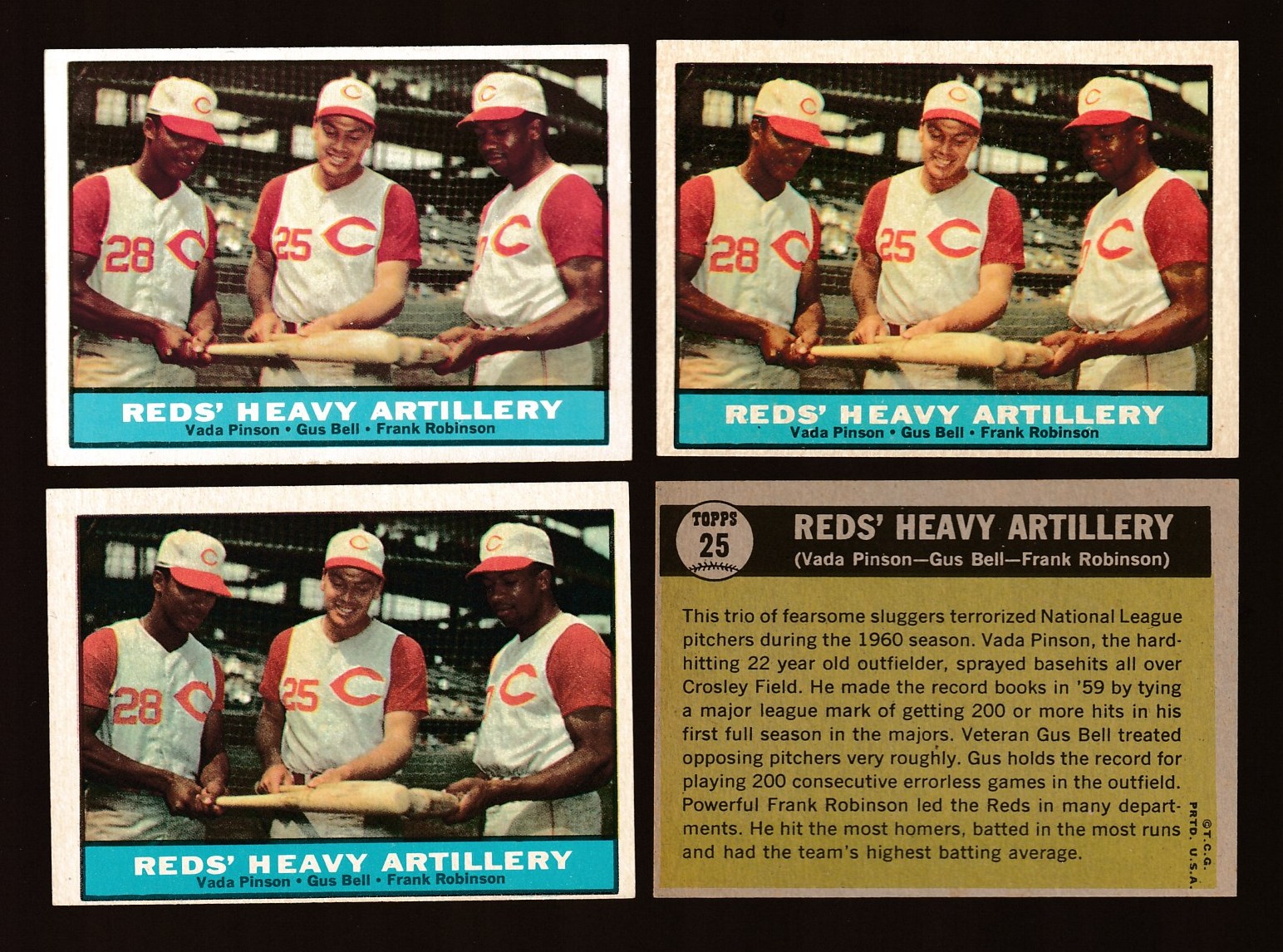 1961 Topps # 25 Reds Heavy Artillery [#] (w/Vada Pinson/Frank Robinson) Baseball cards value