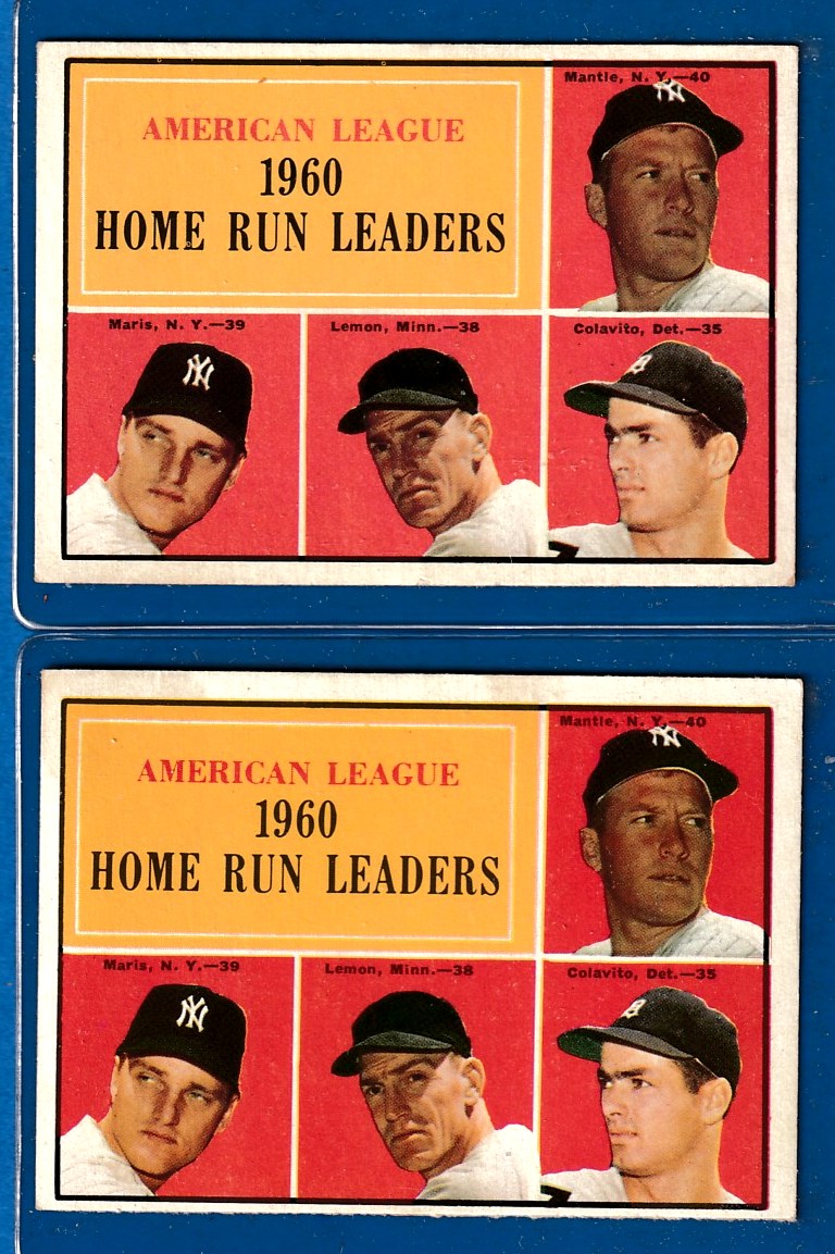 1961 Topps # 44 A.L. Home Run Leaders (Mickey Mantle/Roger Maris) Baseball cards value