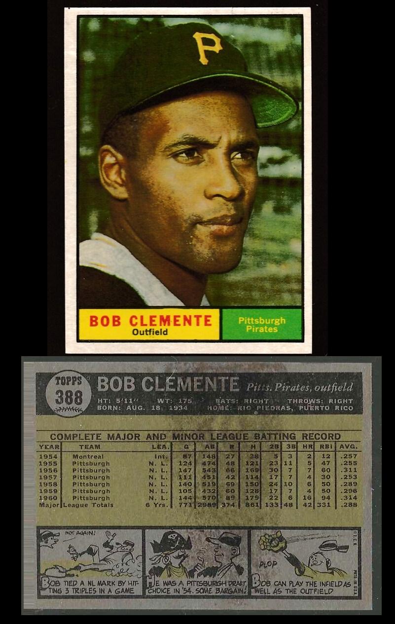 1961 Topps #388 Roberto Clemente [#] (Pirates) Baseball cards value