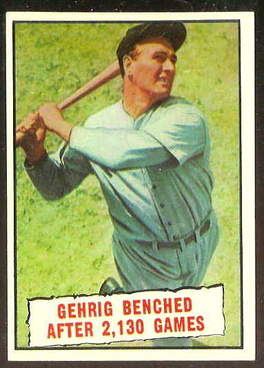 1961 Topps #405 Lou Gehrig 'Benched After 2,130 Games' [#] (Yankees) Baseball cards value