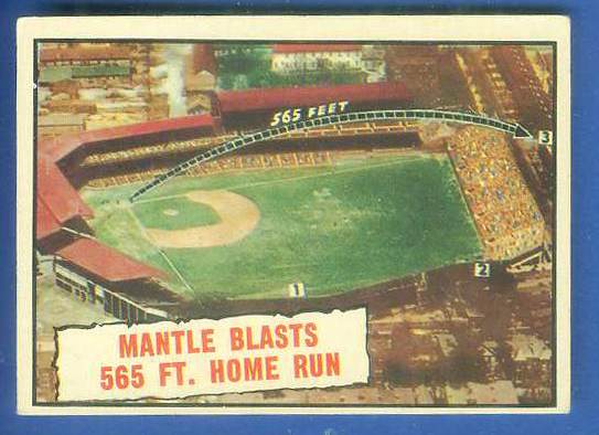 1961 Topps #406 Mickey Mantle 'Blasts 565 ft. HR' [#] (Yankees) Baseball cards value